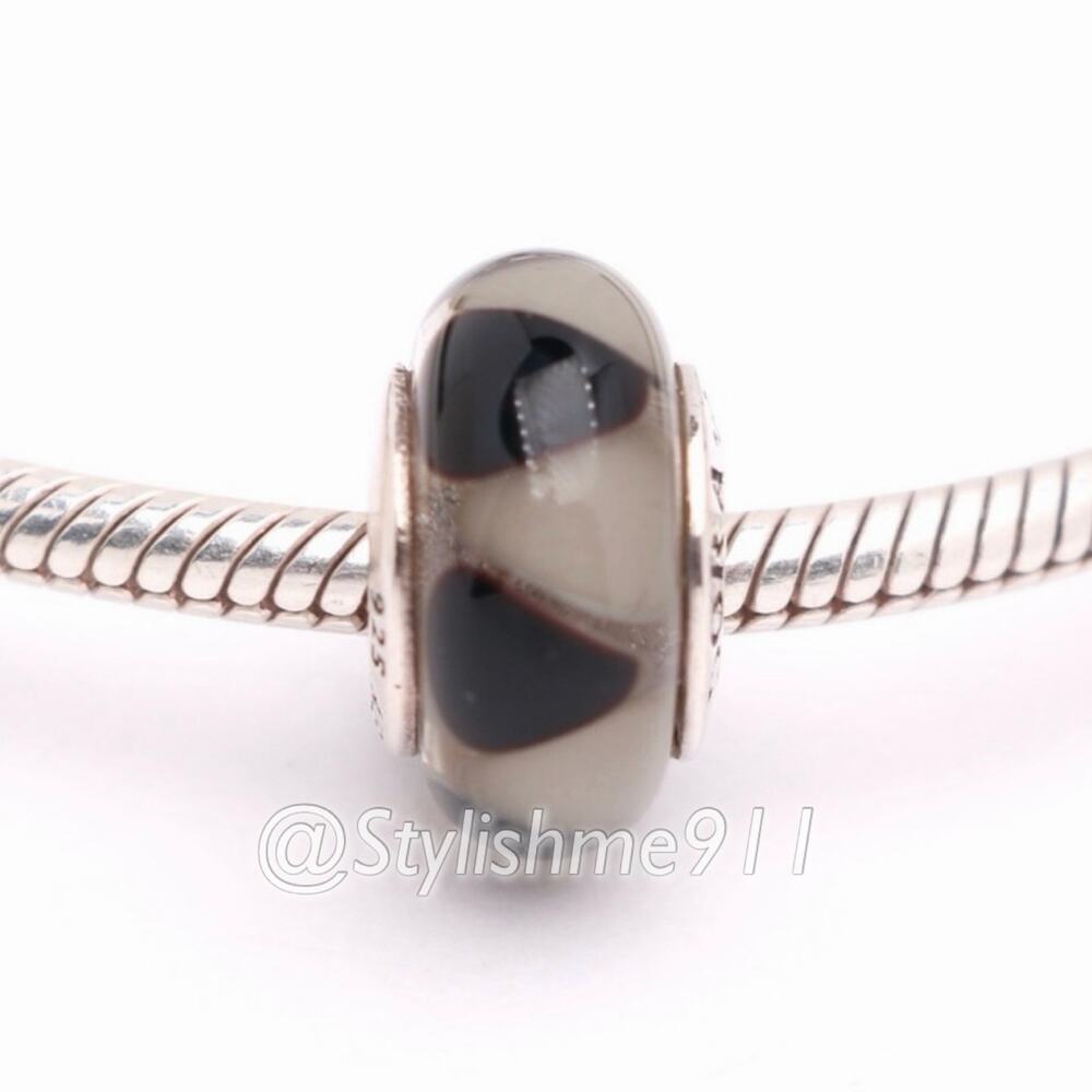 PANDORA Silver Captivating Black Triangles Glass Charm